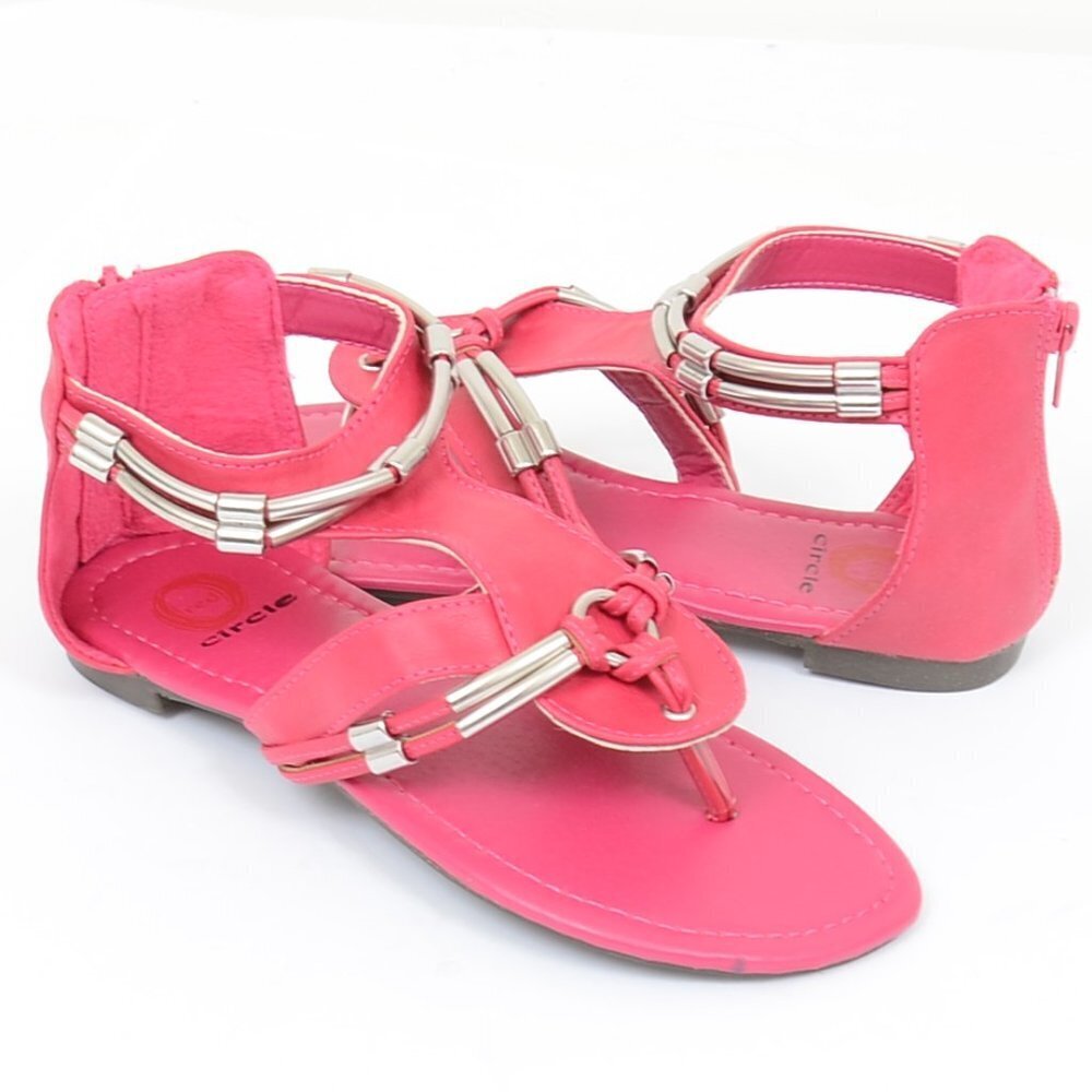 Red Circle Women's 6 Hot Pink Gladiator Flat Thong Flip Flops Summer Sandals